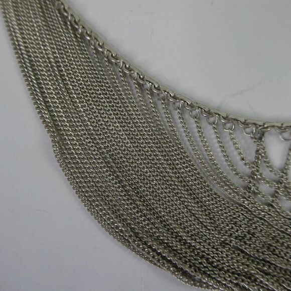 Sterling Silver Layered Chain Statement Bib Necklace 925 Vintage 23.9 Grams - Picture 3 of 10